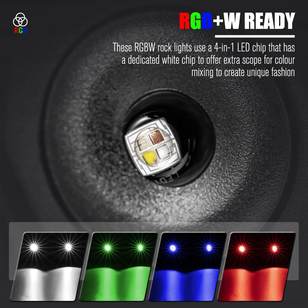 LIGHTFOX RGBW LED Rock Lights - 8 Pack